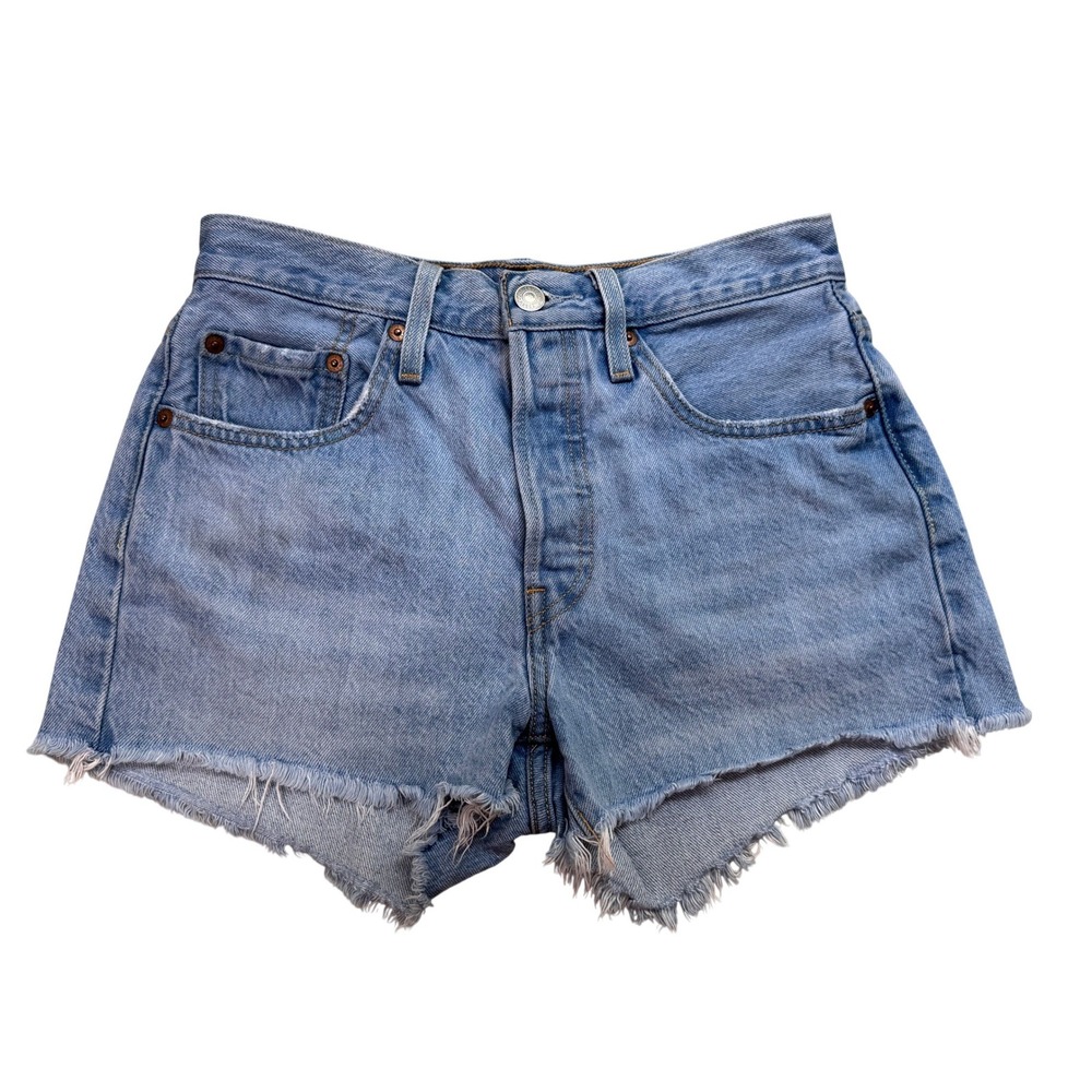 Levis 501 Original‎ Women Light Wash High Rise Cut Off Denim Shorts Blue Cotton